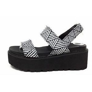 Madden Girl Womens CATT Platform Ankle Strap Sandals Black White Size 9 M US